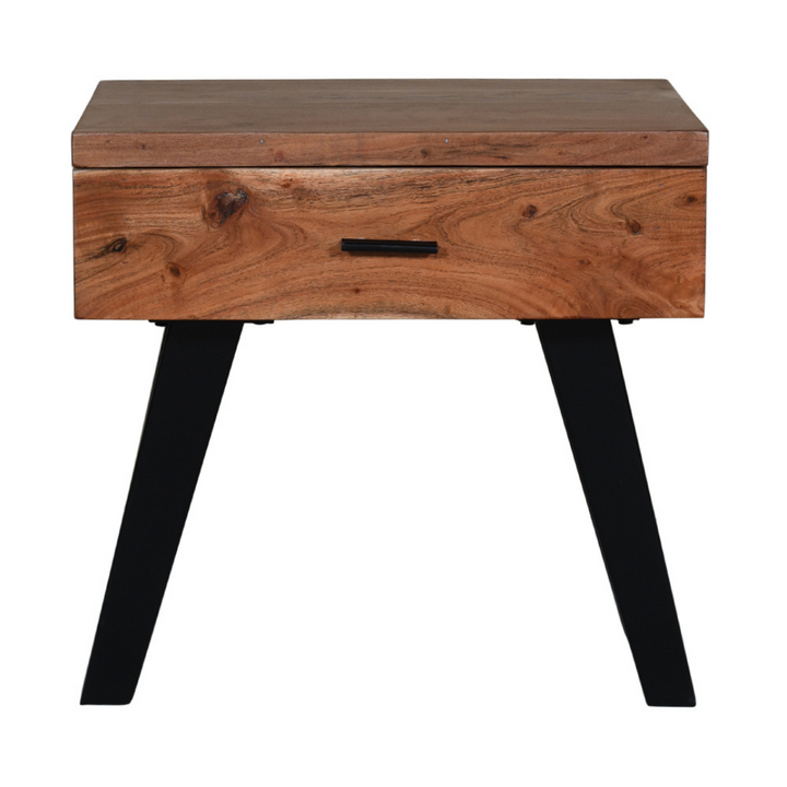 Vega Natural & Black Single Drawer Rectangle Wooden Bedside Table - Fab Habitat , Side Tables, [product_size],