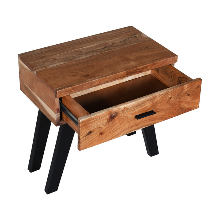 Vega Natural & Black Single Drawer Rectangle Wooden Bedside Table - Fab Habitat , Side Tables, [product_size],