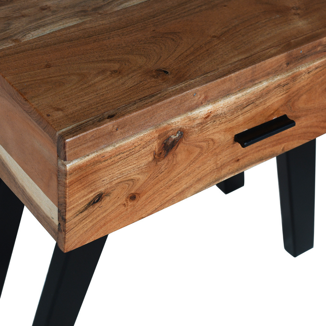 Vega Natural & Black Single Drawer Rectangle Wooden Bedside Table - Fab Habitat , Side Tables, [product_size],