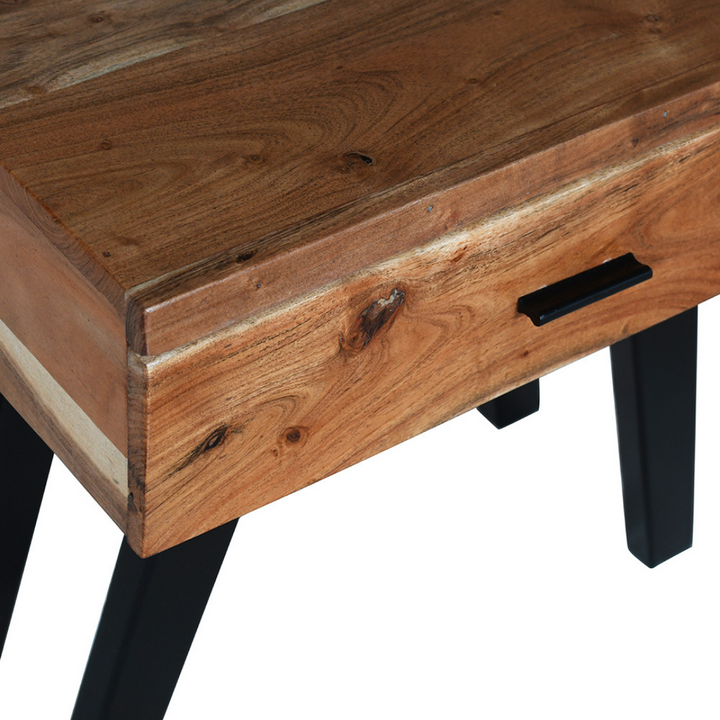 Vega Natural & Black Single Drawer Rectangle Wooden Bedside Table - Fab Habitat , Side Tables, [product_size],