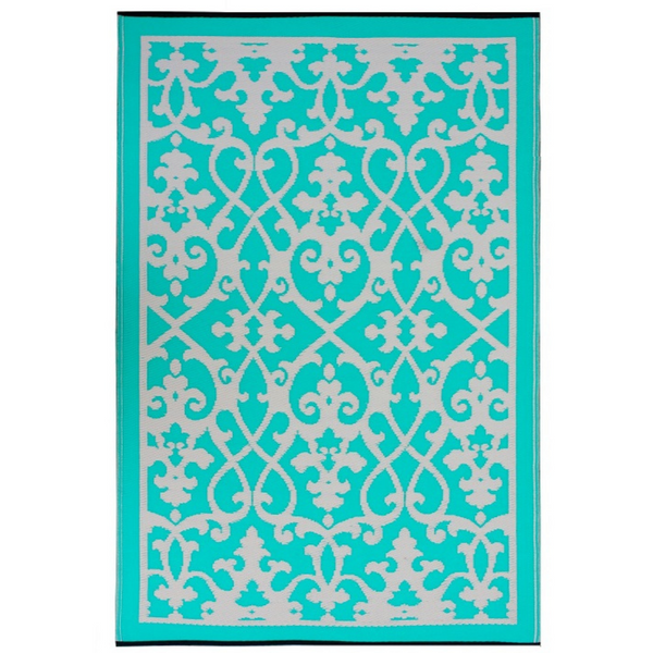 Venice Turquoise and Cream Traditional Recycled Plastic Large Rug - Fab Habitat , Recycled Plastic Rugs & Mats, 