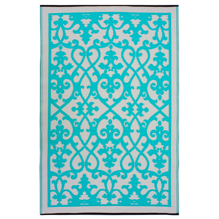 Venice Traditional Recycled Plastic Turquoise and Cream Outdoor Rug - Fab Habitat , Recycled Plastic Rugs & Mats, [product_size],