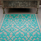 Venice Turquoise and Cream Traditional Recycled Plastic Large Rug - Fab Habitat , Recycled Plastic Rugs & Mats, 