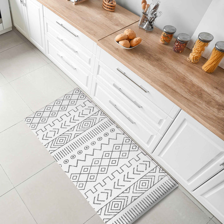 Vento Chevron Grey And White Soft Padded Kitchen Mat - Fab Habitat , Soft Padded Kitchen Mats, [product_size],