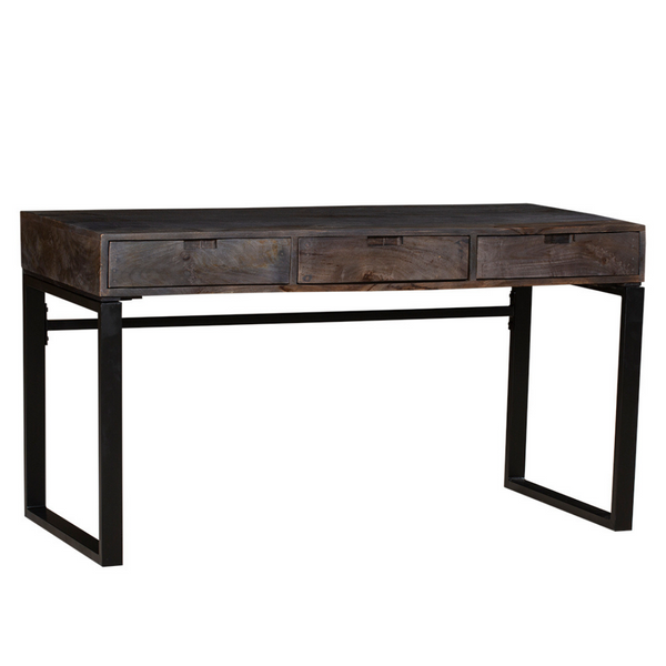 Venus 3 Drawer Charcoal Mango Wood Study or Office Desk - Fab Habitat , Study Desks, 