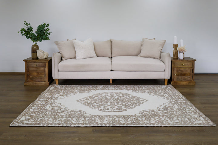Vidhi Ivory and Beige 100% Wool Rug