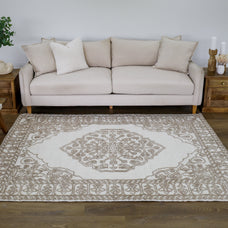 Vidhi Ivory and Beige 100% Wool Rug