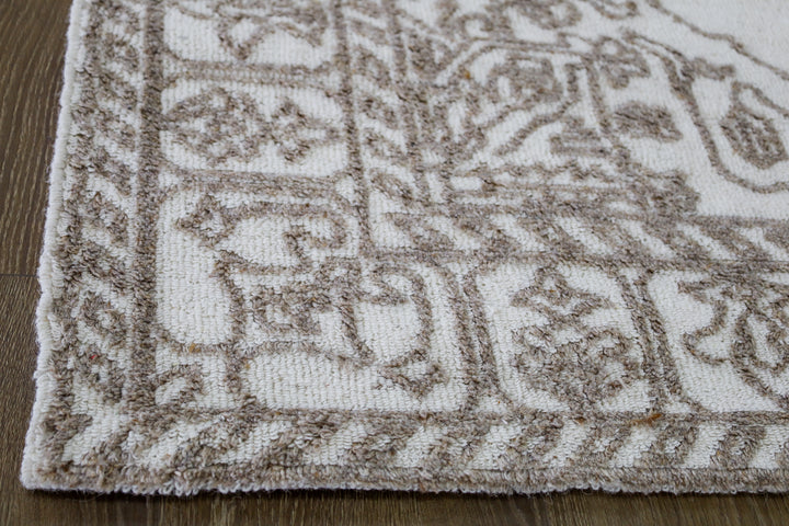 Vidhi Ivory and Beige 100% Wool Rug