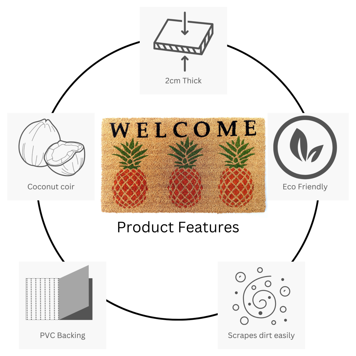 Welcome Pineapple Entry Mat – Fun Tropical Doormat Design – Buy Online in Australia
