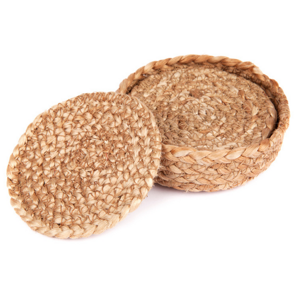 Set of 4 Willow 10 cm Natural Dining Jute Round Coaster with Holder - Fab Habitat , Coasters, 