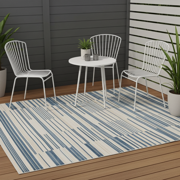 Yomi Navy and Cream Indoor Outdoor Large Rug