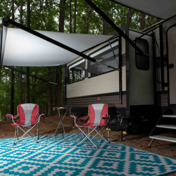 Aztec Teal and White Outdoor Rug - Fab Habitat , Recycled Plastic Rugs & Mats, 