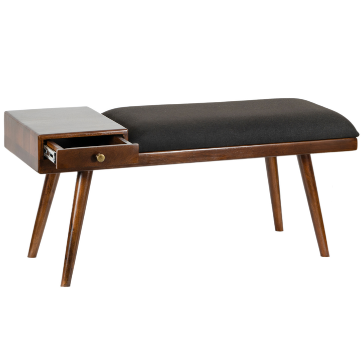 Castor Charcoal Fabric & Wood Seating Entryway Bench with Drawer - 100 cm - Benches Fab Habitat