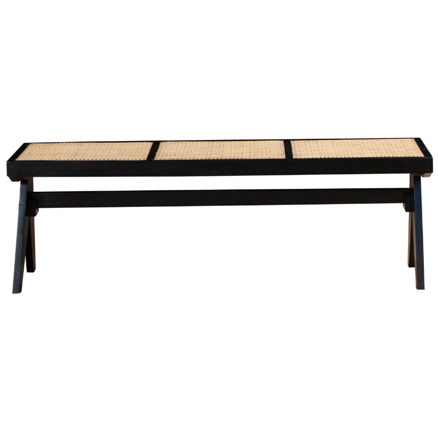 Byron Black 2 Seater Mango Wood Rattan Bench - Fab Habitat , Benches, 