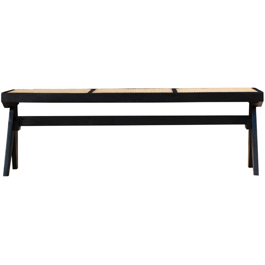 Byron Black 2 Seater Mango Wood Rattan Bench - Fab Habitat , Benches, 