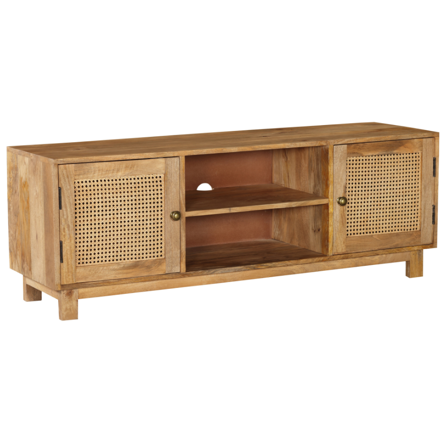 Byron Solid Wood Rattan 140 cm Modern Entertainment TV Unit with Storage - Fab Habitat , TV Units, 