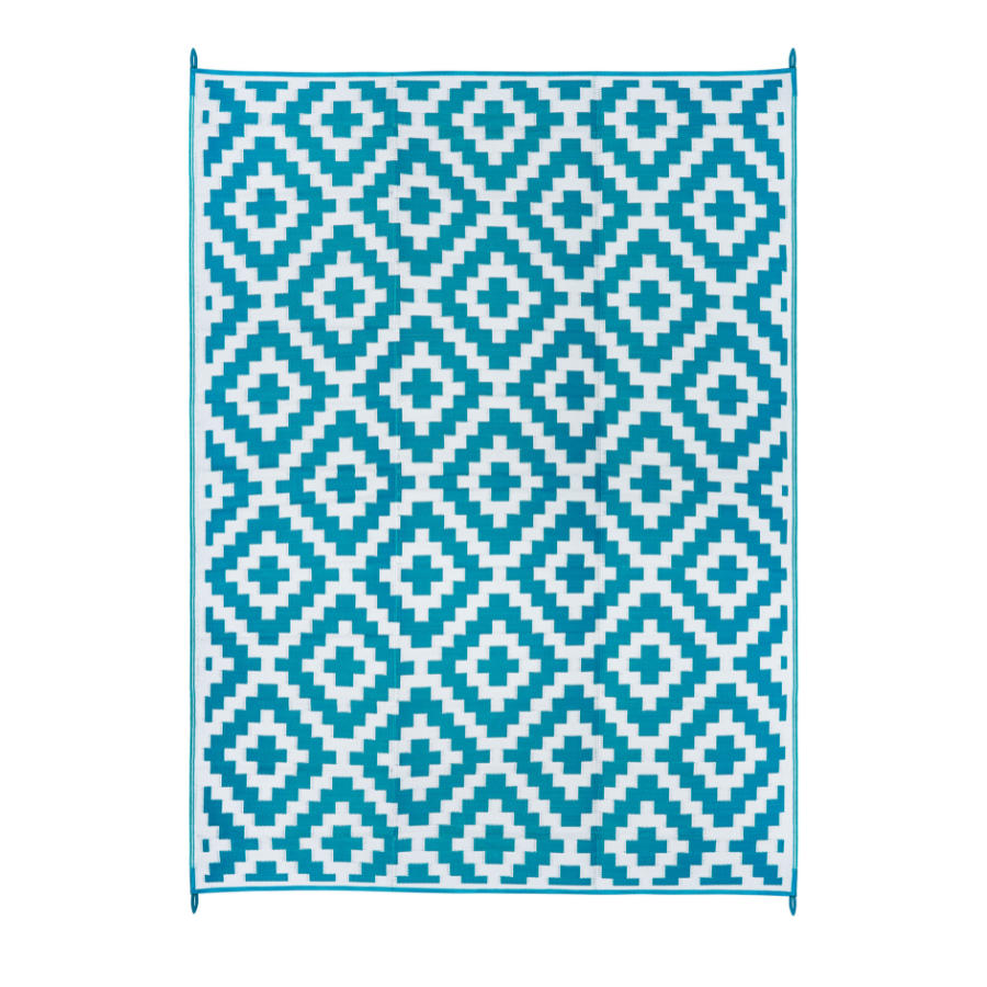 Aztec Teal & White Diamond Pattern Foldable Waterproof Large Camping Mat - 270x360 CM - Camping Mats Fab Habitat