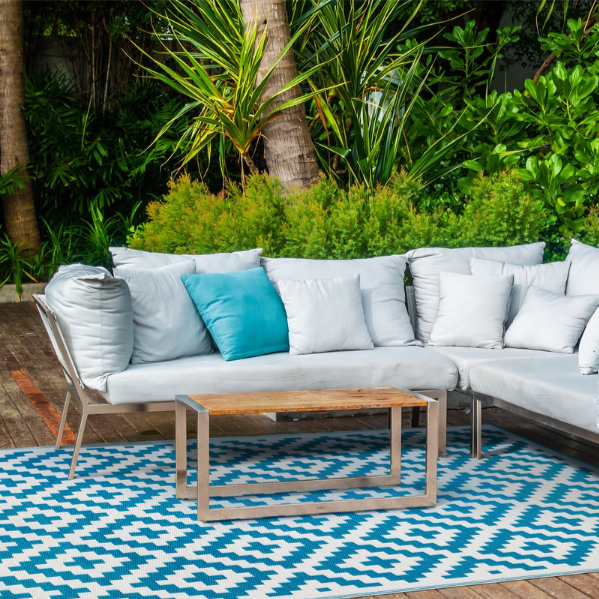 Aztec Teal & White Diamond Pattern Foldable Waterproof Large Camping Mat - 270x360 CM - Camping Mats Fab Habitat
