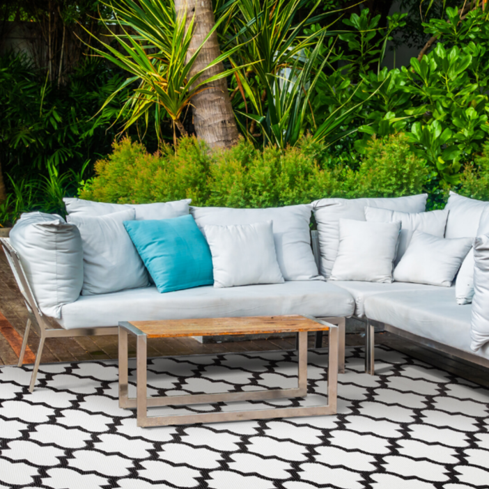 Tangier Black & White Trellis Pattern Foldable Waterproof Large Camping Mat - 270x360 CM - Camping Mats Fab Habitat