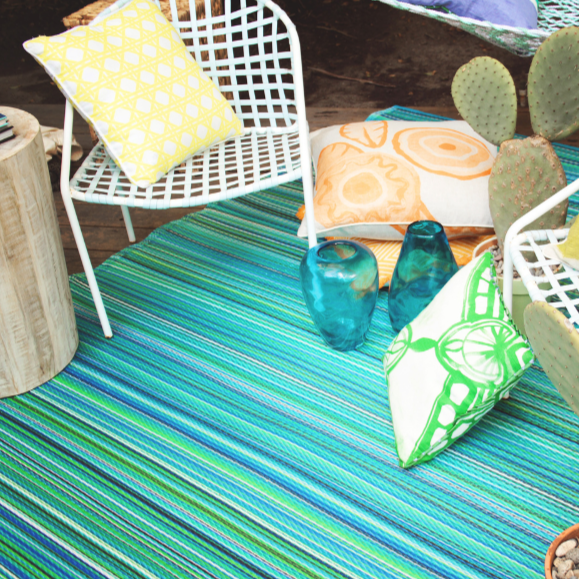 Cancun Aqua Blue Toned Melange Recycled Plastic Large Rug - Fab Habitat , Recycled Plastic Rugs & Mats, 