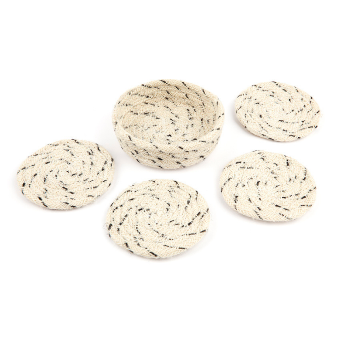 Set of 4 Dove Ivory Eco Friendly 10 cm Round Jute Coasters - Coasters Fab Habitat