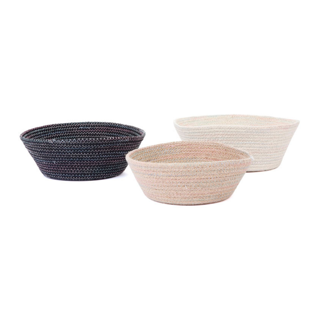 Set of 3 Tazing Modern Handmade Black & White Jute Decorative Fruit Bowls - Decorative Bowls & Accents Fab Habitat