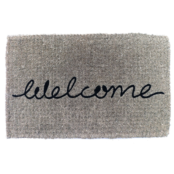 Grey Cursive 100% Coir Long Welcome Doormat - Doormats Fab Habitat