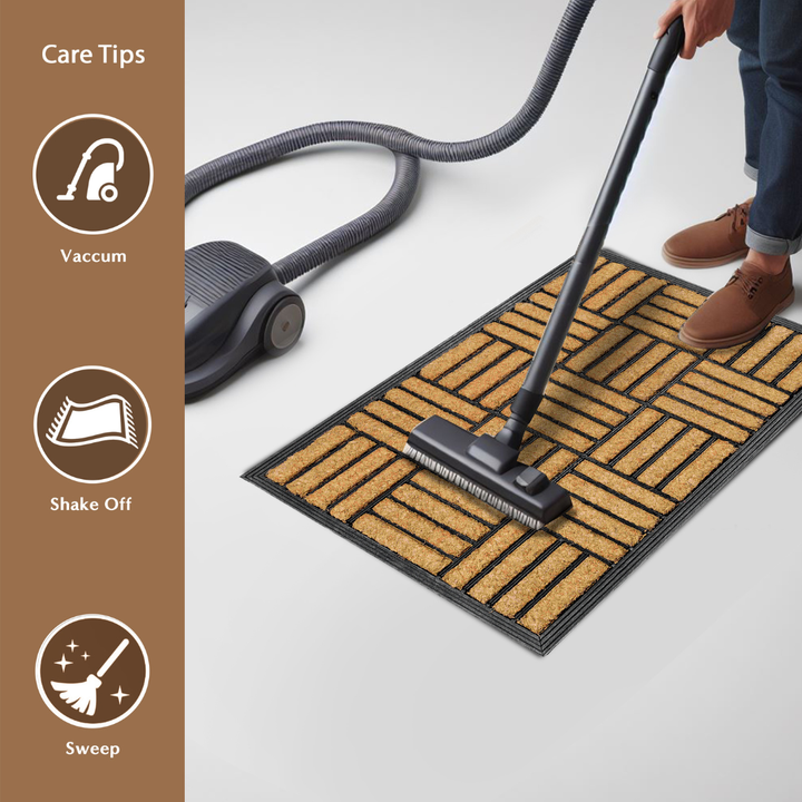 Parquet Tiles Geometrical Rubber Bordered Coir Doormat - Doormats Fab Habitat