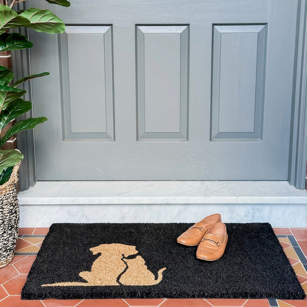 Buddies Black and Natural pvc backed coir doormat - Doormats Fab Habitat