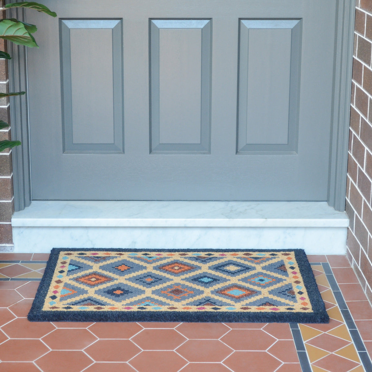 Kilim Multicolour PVC Backed Coir Doormat - Doormats Fab Habitat