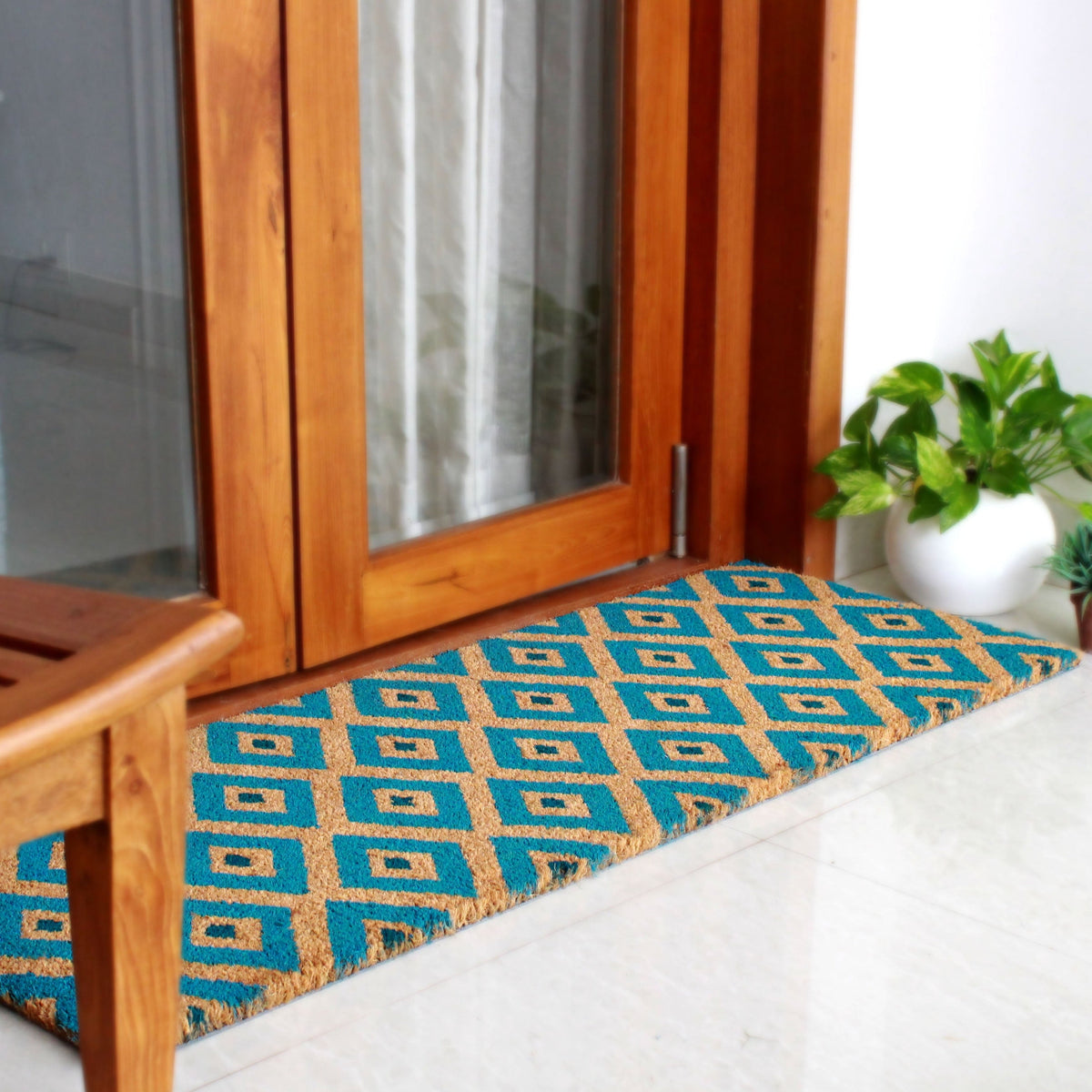Kimberley Blue Diamond PVC backed Coir Doormat - Doormats Fab Habitat