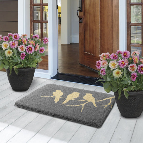 Birds On Branch Grey and Natural Coir Doormat - Doormats Fab Habitat