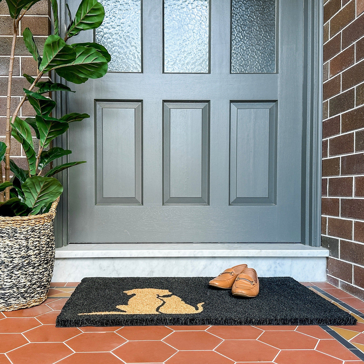 Buddies Black and Natural pvc backed coir doormat - Doormats Fab Habitat