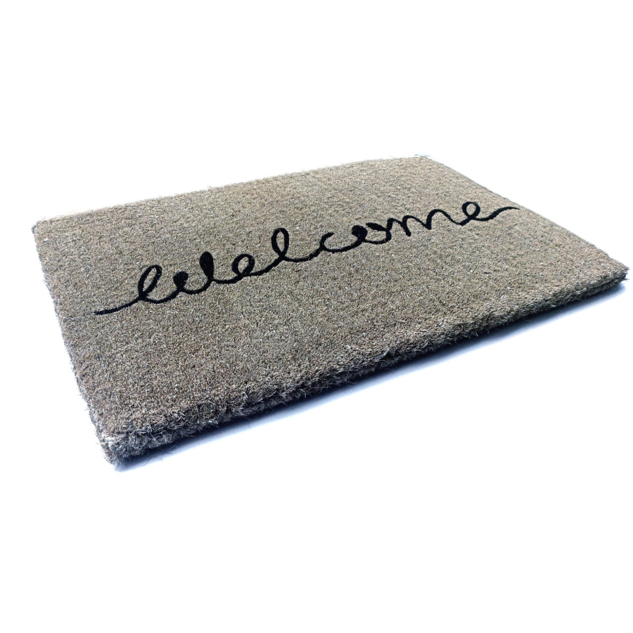 Welcome Grey Cursive 100% Coir Doormat - Doormats Fab Habitat