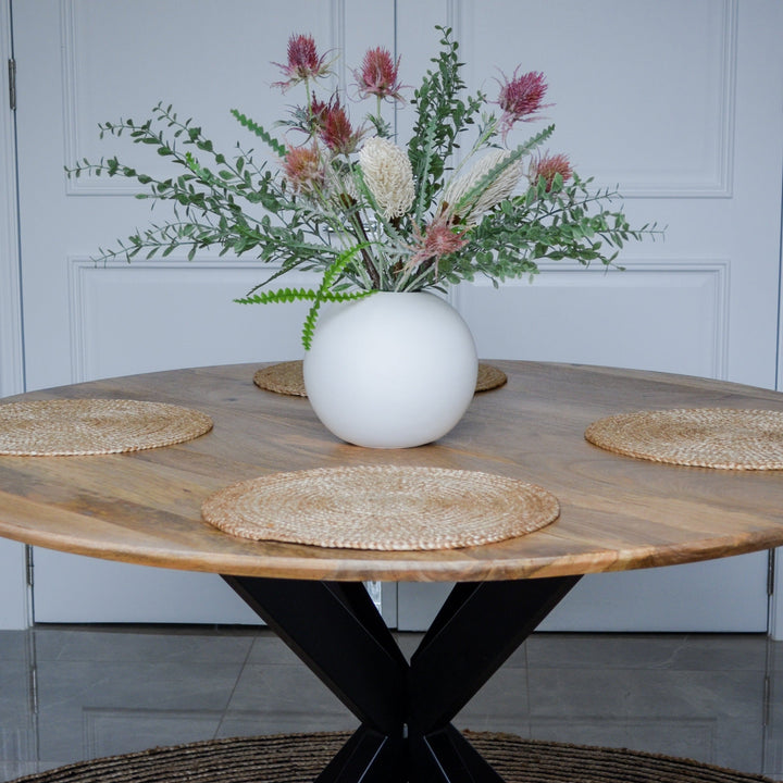 Faye Natural Finish 130cm Round Dining Table - Kitchen & Dining Furniture Fab Habitat