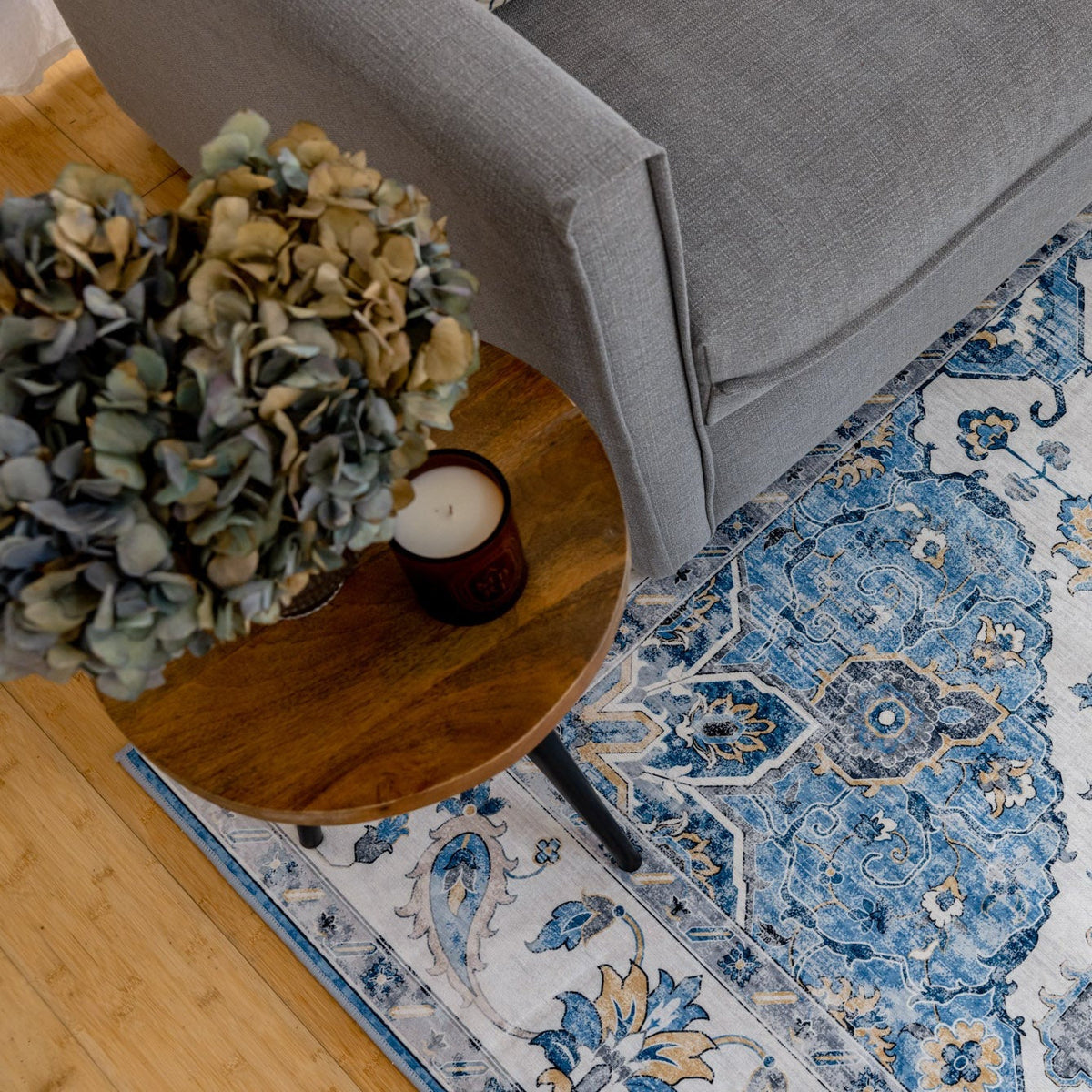 Conrad Blue Traditional Distressed Non Slip Large Rug - Non Slip Rugs Fab Habitat