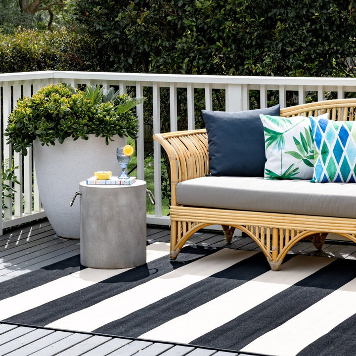 Nyoma Black Striped Outdoor Large Rug - Outdoor Rugs Fab Habitat