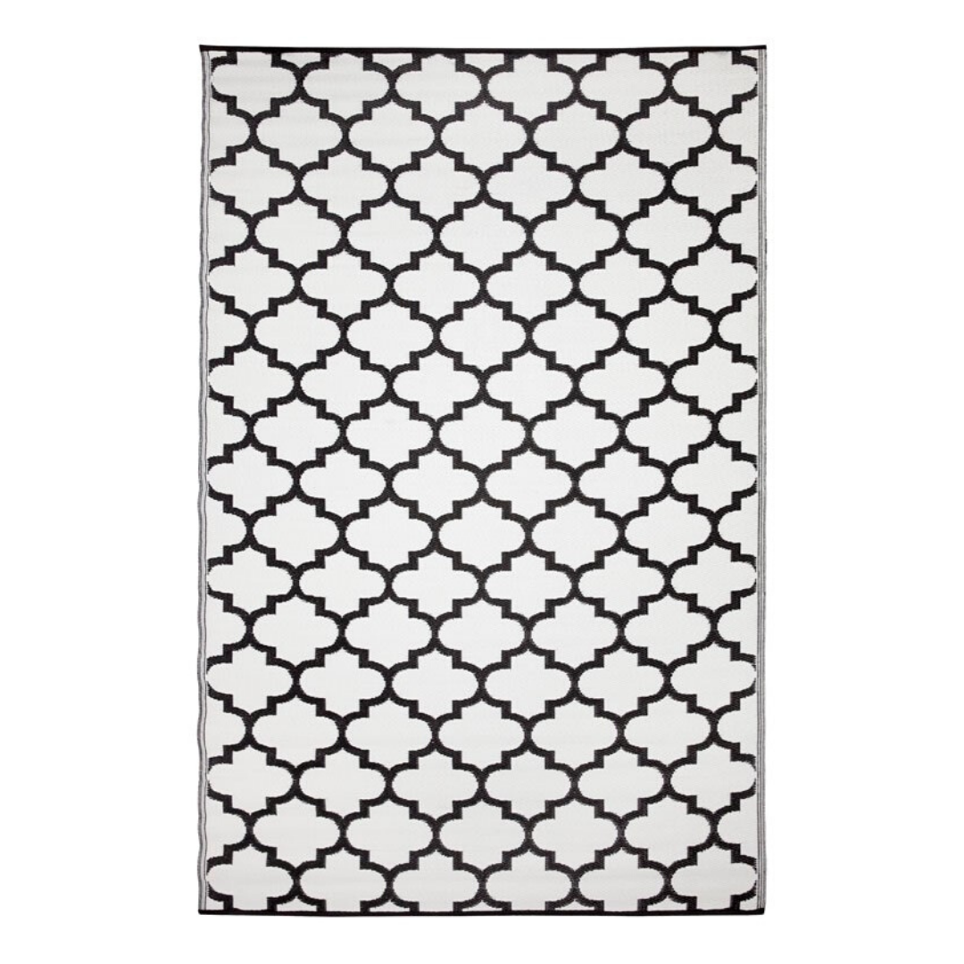 Tangier Black and White Trellis Area Rug - Recycled Plastic Rugs & Mats Fab Habitat