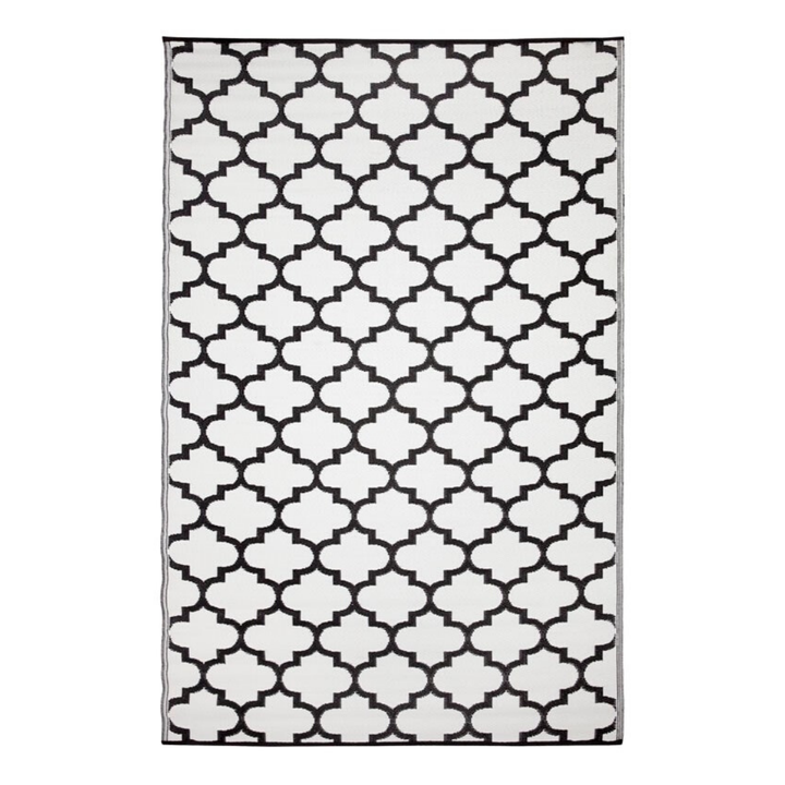 Tangier Black and White Trellis Area Rug - Recycled Plastic Rugs & Mats Fab Habitat