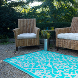 Venice Turquoise and Cream Traditional Outdoor Area Rug - Recycled Plastic Rugs & Mats Fab Habitat