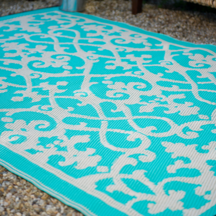 Venice Turquoise and Cream Traditional Outdoor Area Rug - Recycled Plastic Rugs & Mats Fab Habitat