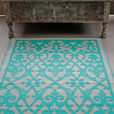 Venice Turquoise and Cream Traditional Outdoor Area Rug - Recycled Plastic Rugs & Mats Fab Habitat