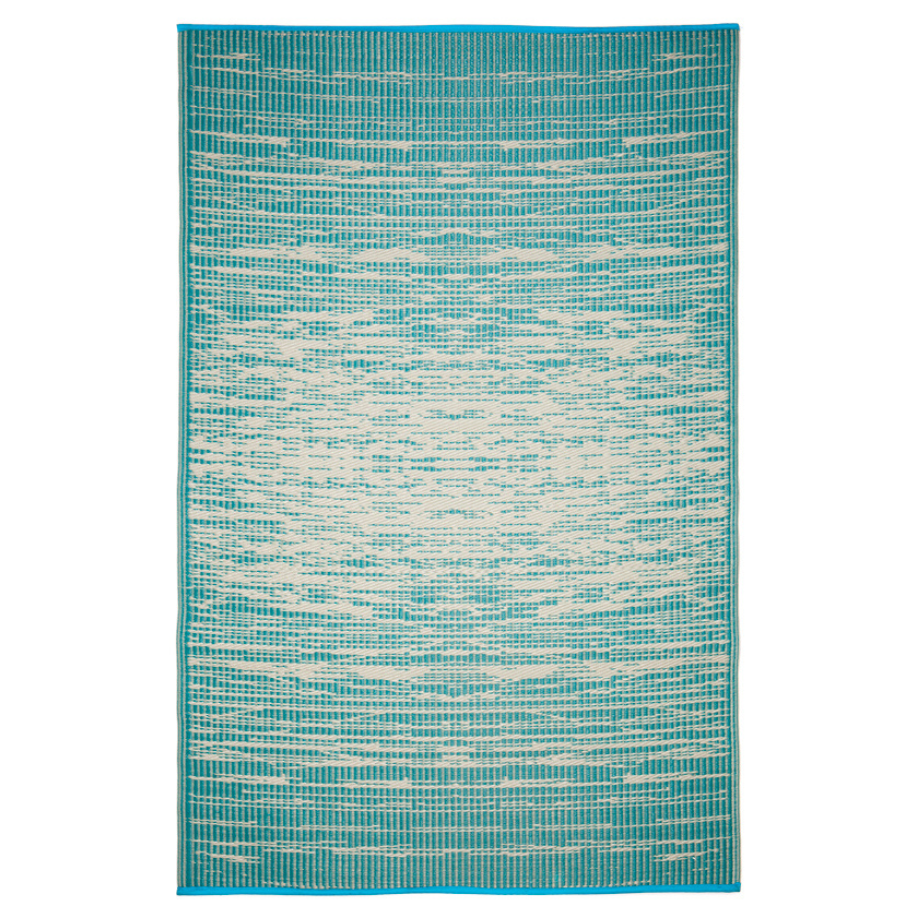 Brooklyn Teal and White Modern Reversible Outdoor Large Rug - Recycled Plastic Rugs & Mats Fab Habitat