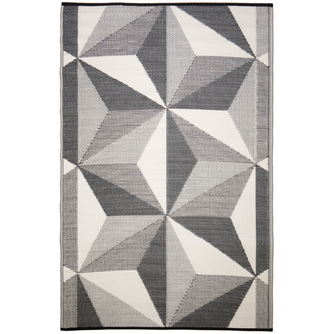 Geostar Glacier Grey Reversible Large Outdoor Rug - Recycled Plastic Rugs & Mats Fab Habitat