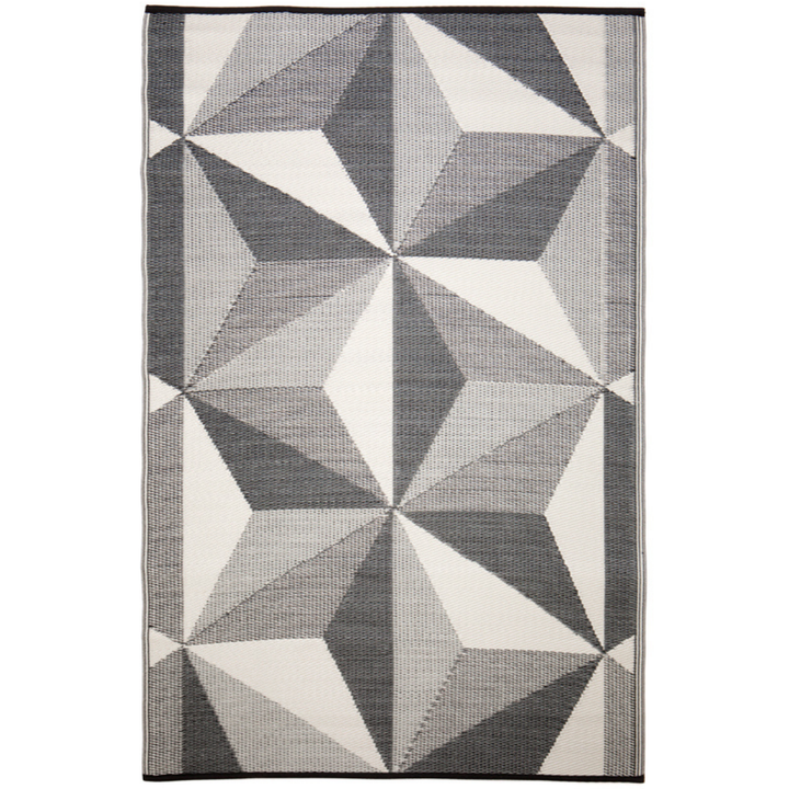 Geostar Glacier Grey Reversible Large Outdoor Rug - Recycled Plastic Rugs & Mats Fab Habitat