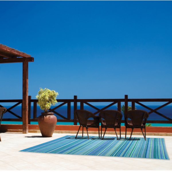 Cancun Aqua Blue Toned Melange Recycled Plastic Large Rug - Recycled Plastic Rugs & Mats Fab Habitat