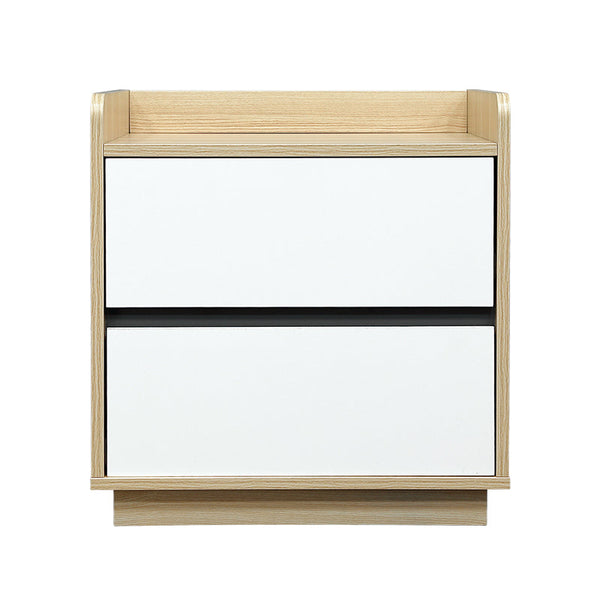 Raka White and Natural Bedside Table with 2 Drawers - Side Tables Fab Habitat