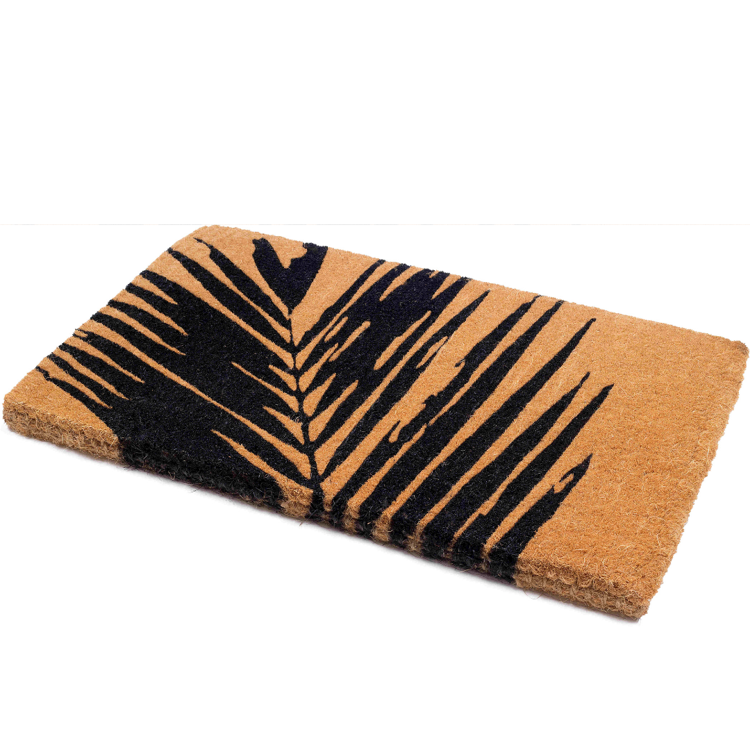 45x75 cm Fern Botanical Natural and Black Thick Coir Doormat - Fab Habitat , Doormats, 