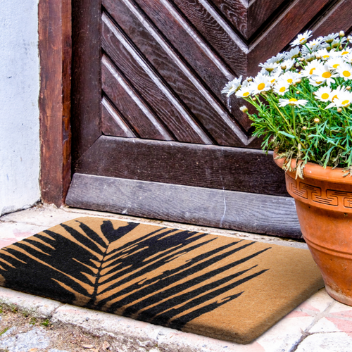 45x75 cm Fern Botanical Natural and Black Thick Coir Doormat - Fab Habitat , Doormats, 