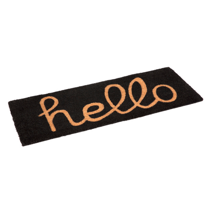 Black And Natural PVC Backed Long Hello Doormat - Fab Habitat , Doormats, 